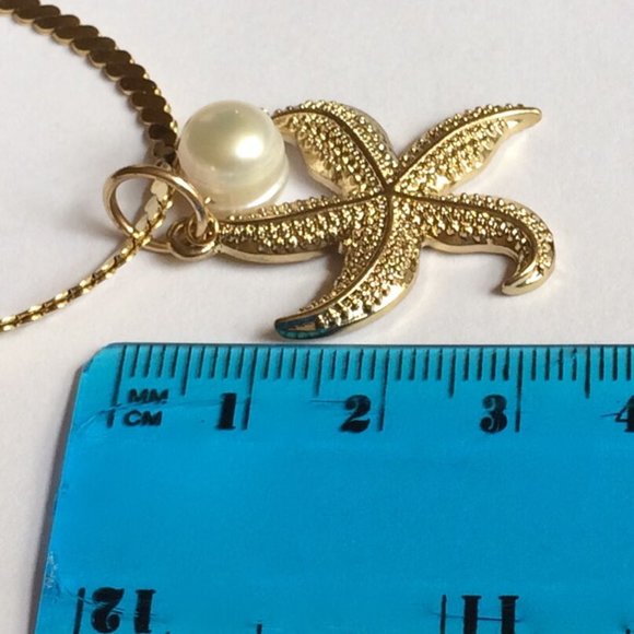 Starfish Pearl Necklace 23" Gold Plated Sea life Island Freshwater White - Picture 9 of 10